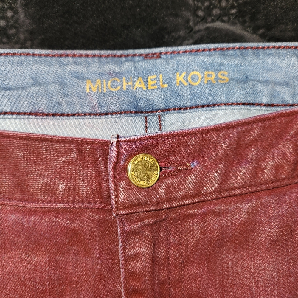 Michael Kors Izzy Skinny  Womens 12 Deep Red  Jeans Pockets Gold Hardware